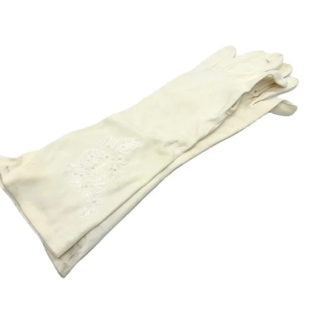 1950's White Beaded Evening Gloves